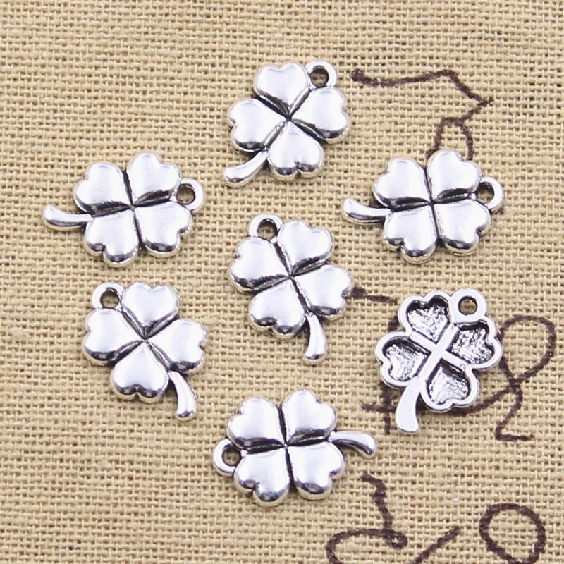 50pcs Charms lucky clover irish four leaf 15x11mm Antique Silver Color Pendants DIY Making Findings Handmade Tibetan Jewelry