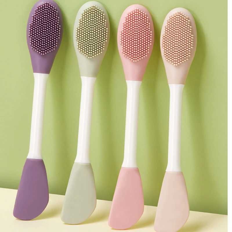 فرشاة قناع الوجه من السيليكون برأس مزدوج، فرش تنظيف تدليك الوجه، أداة مكشطة طبقة الطين ذاتية الصنع للعناية بالوجه