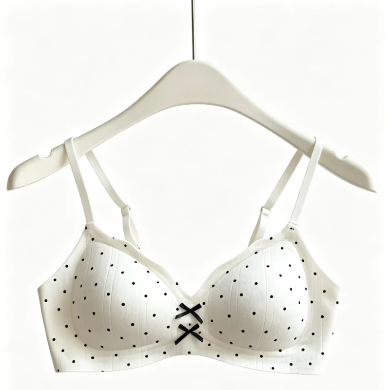 Japanese Minimalist Women Soft Seamless Polka Dot Bralette Push Up Fixed Cup Side Smoothing Anti Sagging Daily Wear Underwear