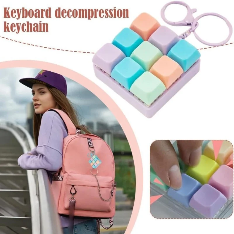 Teclado colorido Fidget Toy llavero 9 en 1 teclado botón de descompresión dedo Clicker juguetes alivio del estrés Fidget regalos
