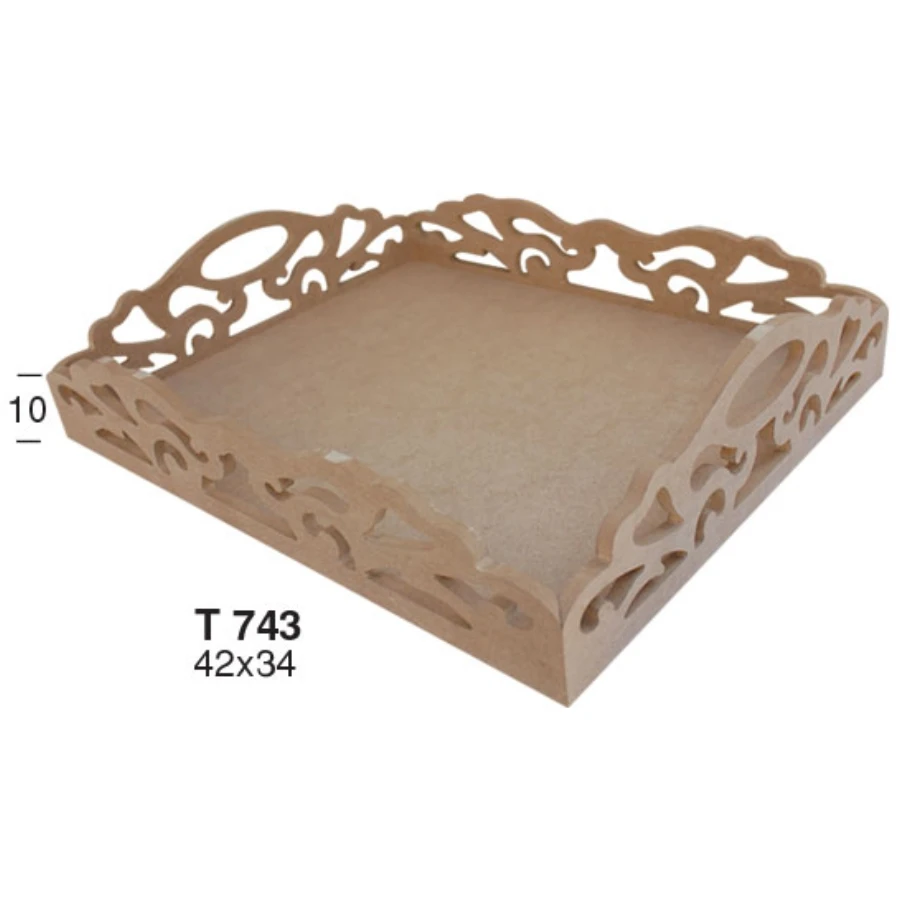 T743 10mm Embroidered Tray, Dyeable Raw Wood Mdf Tray