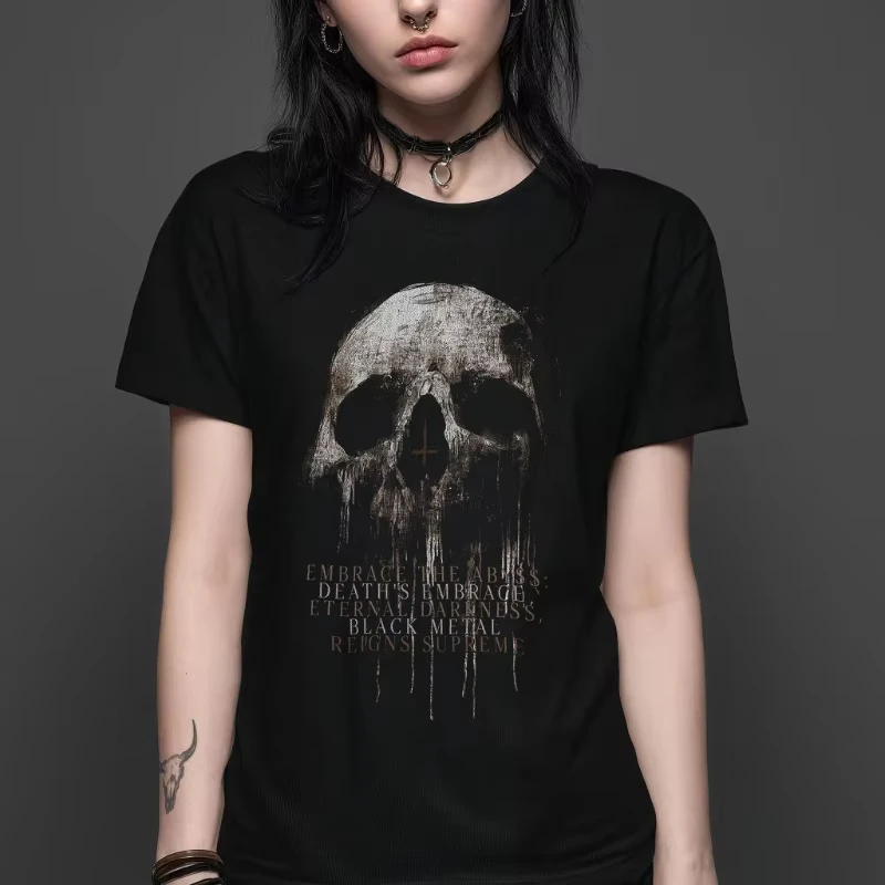 Embrace Death Skull Black Metal T-shirt Heavy Metal Satan Symbol T-shirt Horror Gift Behemoth T-shirt Gothic Rock T-shirt