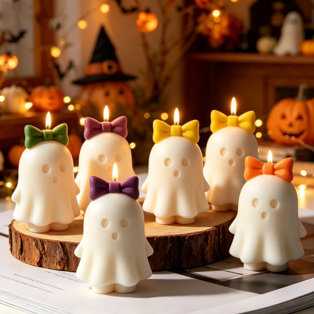 Halloween Cute Pumpkin Ghost Silicone Candle Mold, Handmade Ghost Incense aroma Gypsum Resin Mold, Candle Making Materials