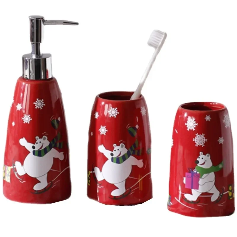 Bear Pattern Bathroom Toilet Kit Ceramic Mouth Cup Set Christmas Gifts Home Bathroom Accessories Set Nordic Style Soap Dispenser