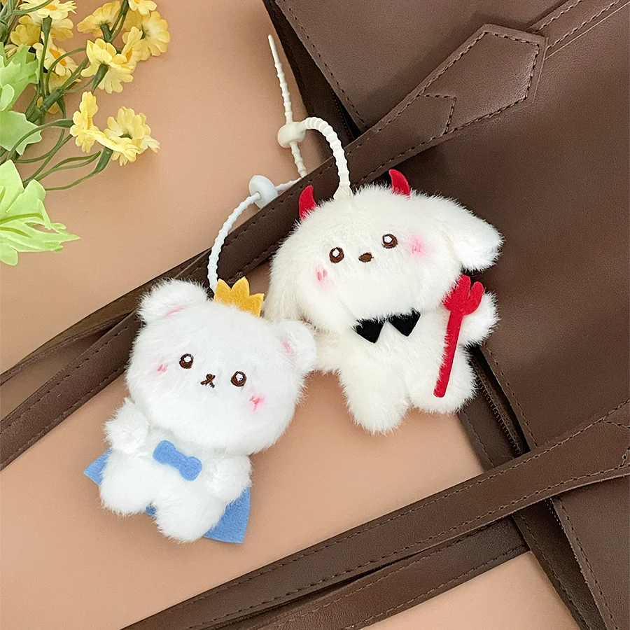 

Cute Bear Plush Pendant Creative Prince Doll Angel Demon Charm Soft Filling Doll School Bag Charm Couple Keychain Gift Ornament