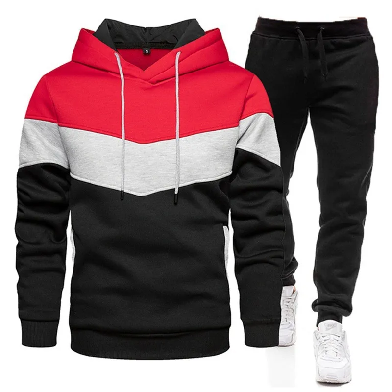 

2025 New Fashion Cross border Foreign Trade Men's Hoodie Set, Casual Sports Color blocked Autumn/Winter Hoodie Set