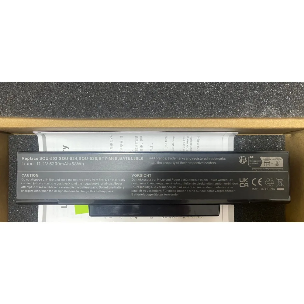

2024 BTY-M66 10.8V 4400mAh 48Wh For MSI SQU-528 M655 M660 M662 M670 M677 CR400 PR600 PR620 GX400 GX600 GX610 Laptop battery