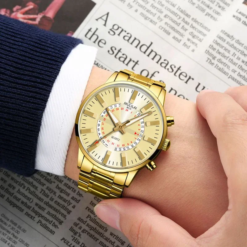 Luxury Men Watch Top Brand Famous Stainless Steel Strap Quartz Wrist Watch Diamond Big Dial Watch Relogio Masculino