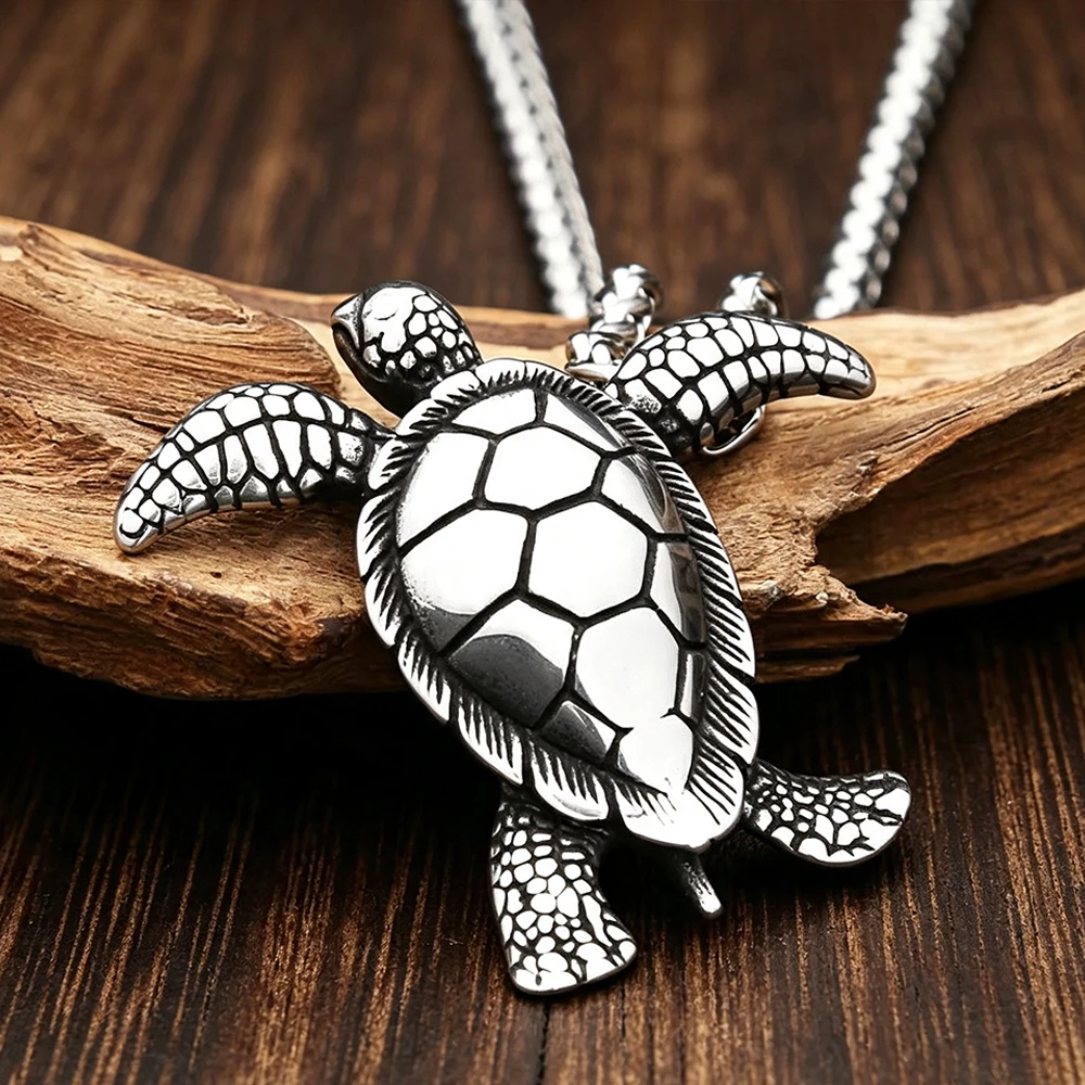 Turtle Pendant Necklace Unisex Vintage Stainless Steel Ocean Longevity Memorial Talisman Jewelry Gift Dropshipping