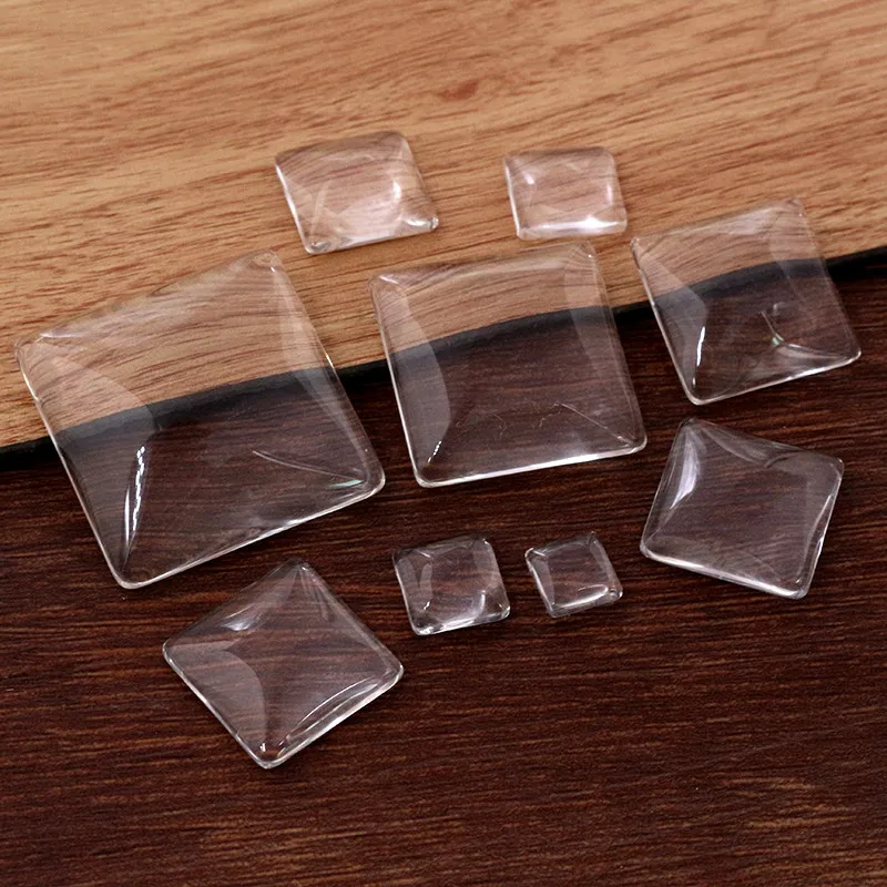 High Quality Square Flat Back Transparent Glass Clear Cabochons for DIY Jewelry Making 8mm 10mm 12mm 15mm 18mm 20mm 25mm 30mm