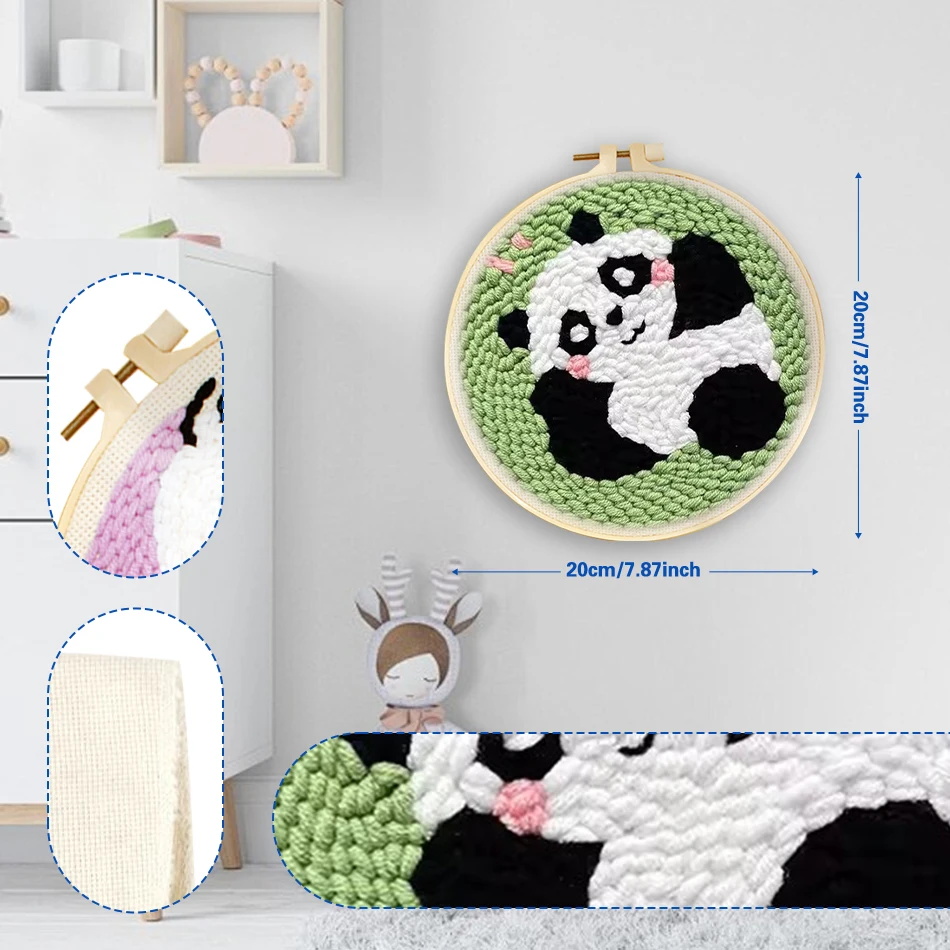 

GATYZTORY punch needle embroidery kits Animals panda with frame Knit embroidery kit for beginners Yarn Sewing Personalized Gift
