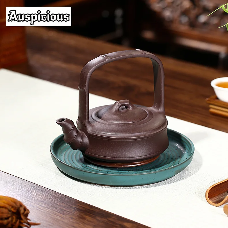 

370ml Zen Flat Bamboo Lifting Beam Zisha Tea Pot Chinese Yixing Purple Clay Beauty Teapot Household Tea Maker Boutique Tea Sets