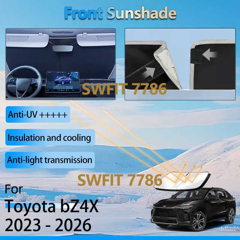 

Черный солнцезащитный козырек на переднее окно для Toyota bZ4X 2024 2023-2026, аксессуары, теплоизоляционный солнцезащитный козырек на лобовое стекло, водонепроницаемые детали