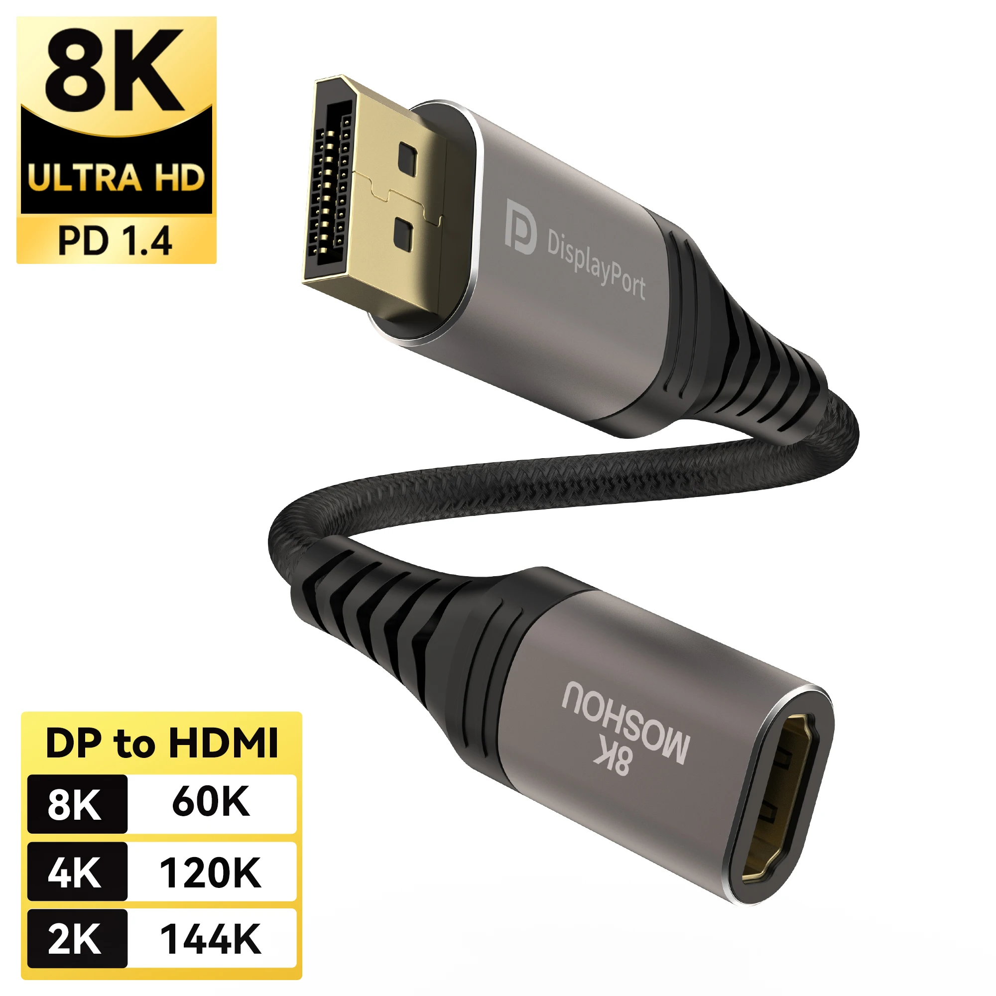 DisplayPort to HDMI Adapter 8K@60Hz Uni-Directional DP 1.4 to HDMI 2.1 Male to Female Converter for Desktop Tablets AMD NVIDIA