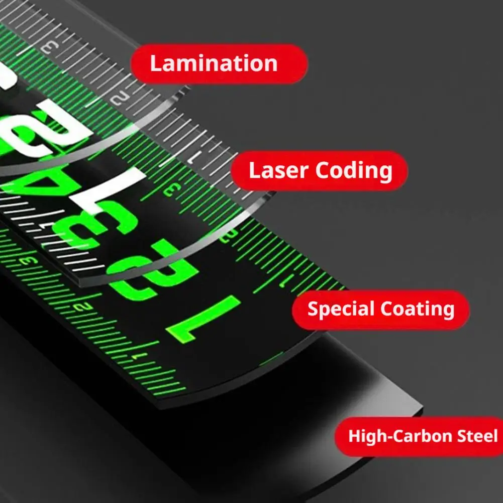 5/10M Self Locking Steel Tape Measure Black Fluorescent Tape High Precision Thickened Wear-resistant Fall Resistant Measuring