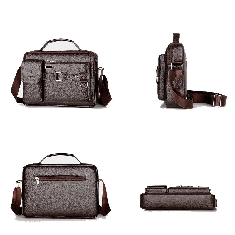 Men's Large Capacity Briefcase Quality PU Leather Shoulder Business Messenger Bag for Gentlemen Leisure Attach Valise