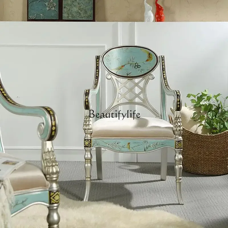 

Z.**French Fabric Painting Book Chair European Court Luxury Solid Wood Modeling Dressing Chair