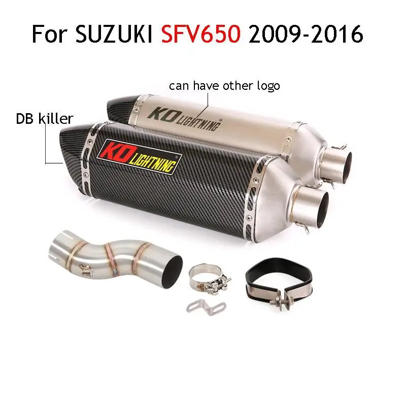 

For SUZUKI SFV650 2009-2016 51mm Motorcycl Exhaust System Mid Link Pipe Slip On 470mm Carbon Fiber Muffler Silencer DB Killer