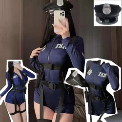 Sexy Policewoman Cosplay Party Costume Hot Anime Dirty Cop Officer RolePlay Outfit Women Teddy Zipper Short Sleeve Jumpsuit Set