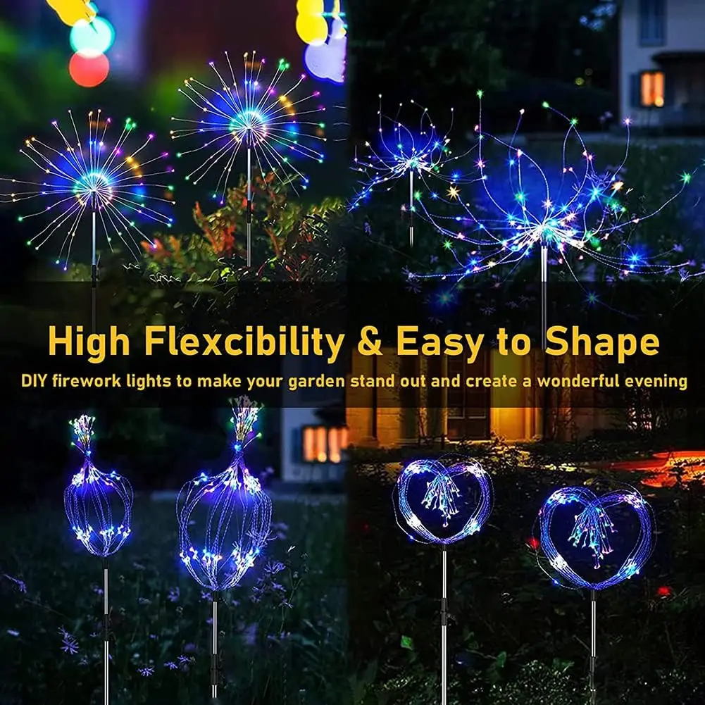 LED Solar Fireworks Lights Powered Outdoor Grass Globe Dandelion Lamp for Garden Lawn Landscape Lamp Holiday Light