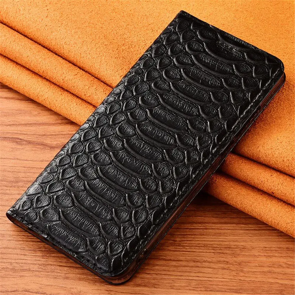 

Genuine Cowhide Leather Flip Case for iPhone 15 14 Pro Max 13 12 Python Holder Cover