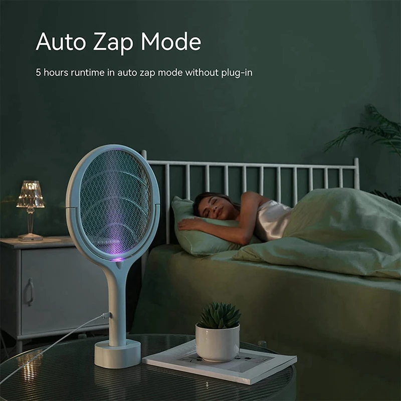 Electric Fly Swatter Mosquito Zapper Indoor Fruit Fly Zapper Gnat Trap Rotating Head Rechargeable