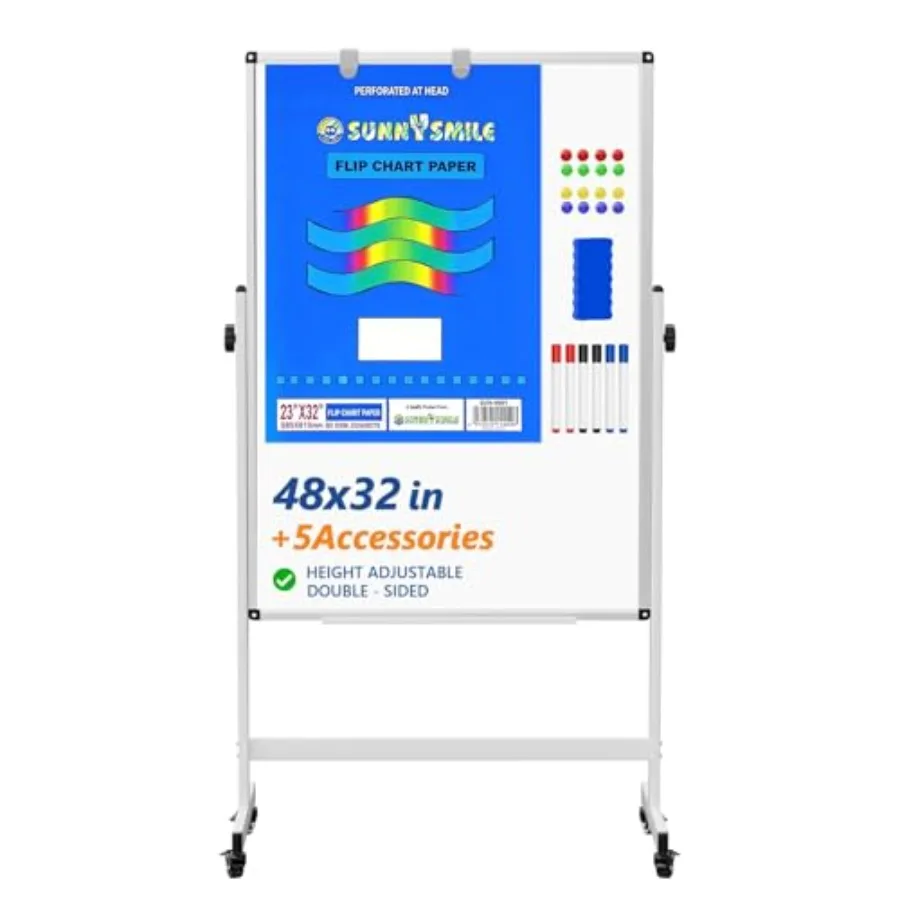 

Большая двусторонняя магнитная доска для записей на колесиках - 48 x 32 дюйма, регулируемая по высоте, мобильная, портативная, на подставке