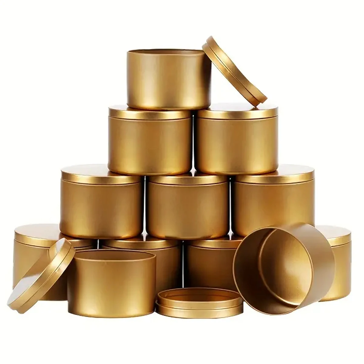 12Pack Metal Candle Empty Cans, DIY Gold Candle Decorative Containers With Lid, Candle Iron Can In Golden