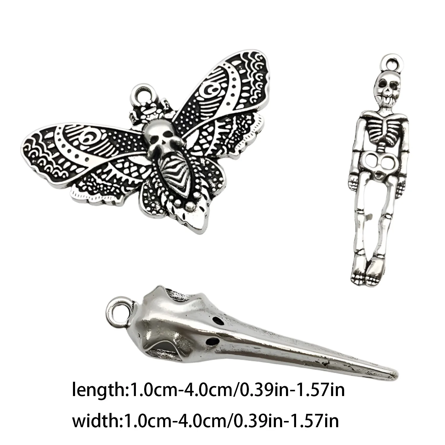 Assorted Halloween Pendants - Vintage Silver Skulls, Bats & Ghost Charms, Perfect for Creating Adorably Spooky DIY Jewelry!