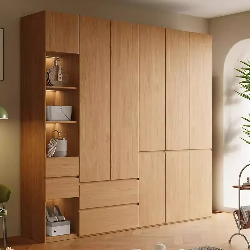 Log Color Segmented Wardrobe Popular Bedroom Home Nordic Solid Wood Granular Board Large Wardrobe