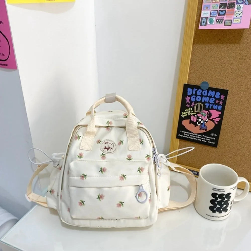 Cute Flower Printed Mini Backpack Large Capacity Zipper Women\'s Handbag Multifunctional Shoulder Bag Outdoor
