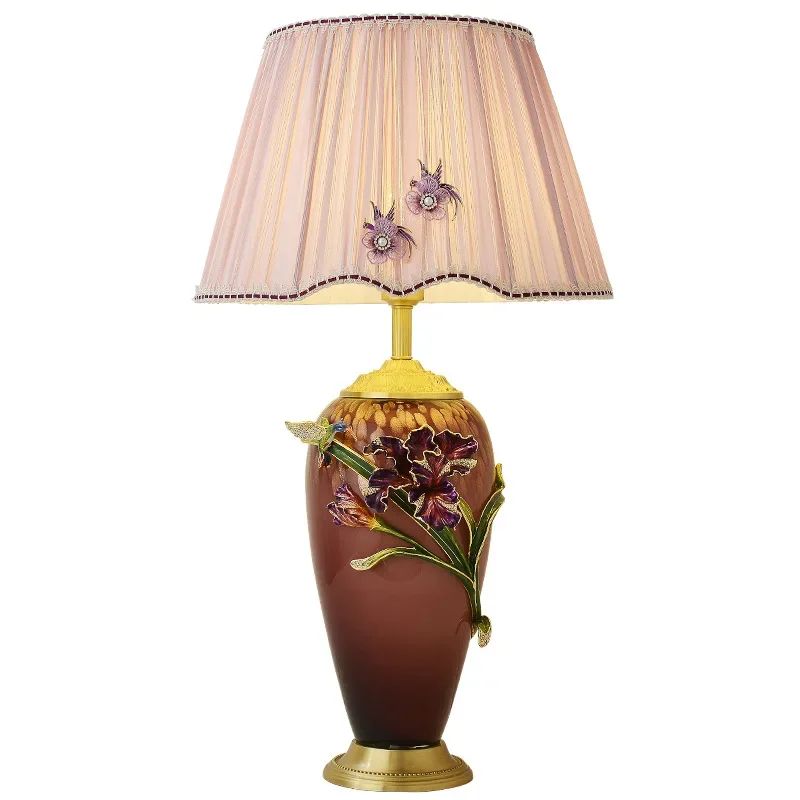 All-copper new Chinese enamel desk lamp, American retro bedroom