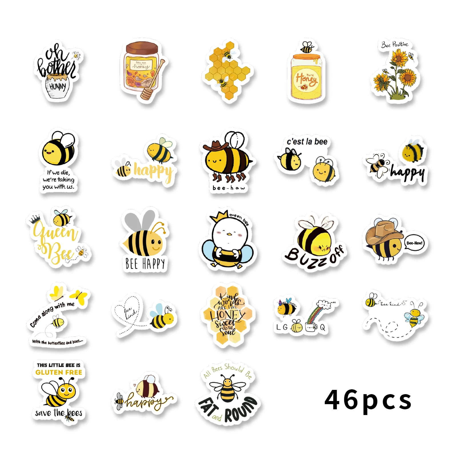 46pcs Cute Little Bee Cartoon Graffiti Stickers Decorated Notebook Water Cup Guitar Suitcase Classic Toy Scrapbook DIY Decals