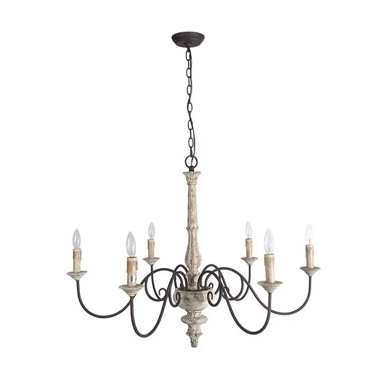 

French Vintage Restaurant Chandelier American Solid Wood Lamp Nordic Home Living Room Kitchen Pendant Lights Droplight