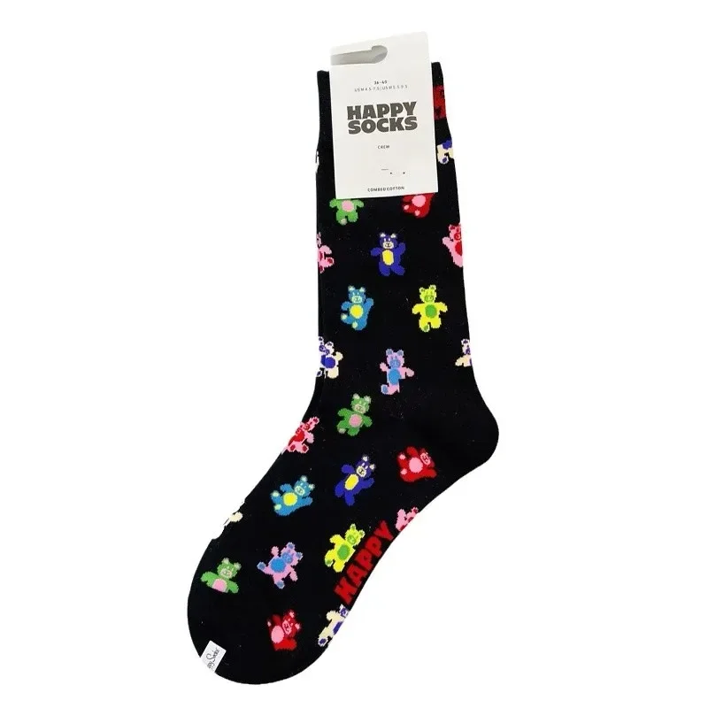 HappySocks Damen-Socken aus Cartoon-Baumwolle mit mittlerer Wade, niedliches Tierdesign, ideal für Haifischhosen, bequem, atmungsaktiv, modisch