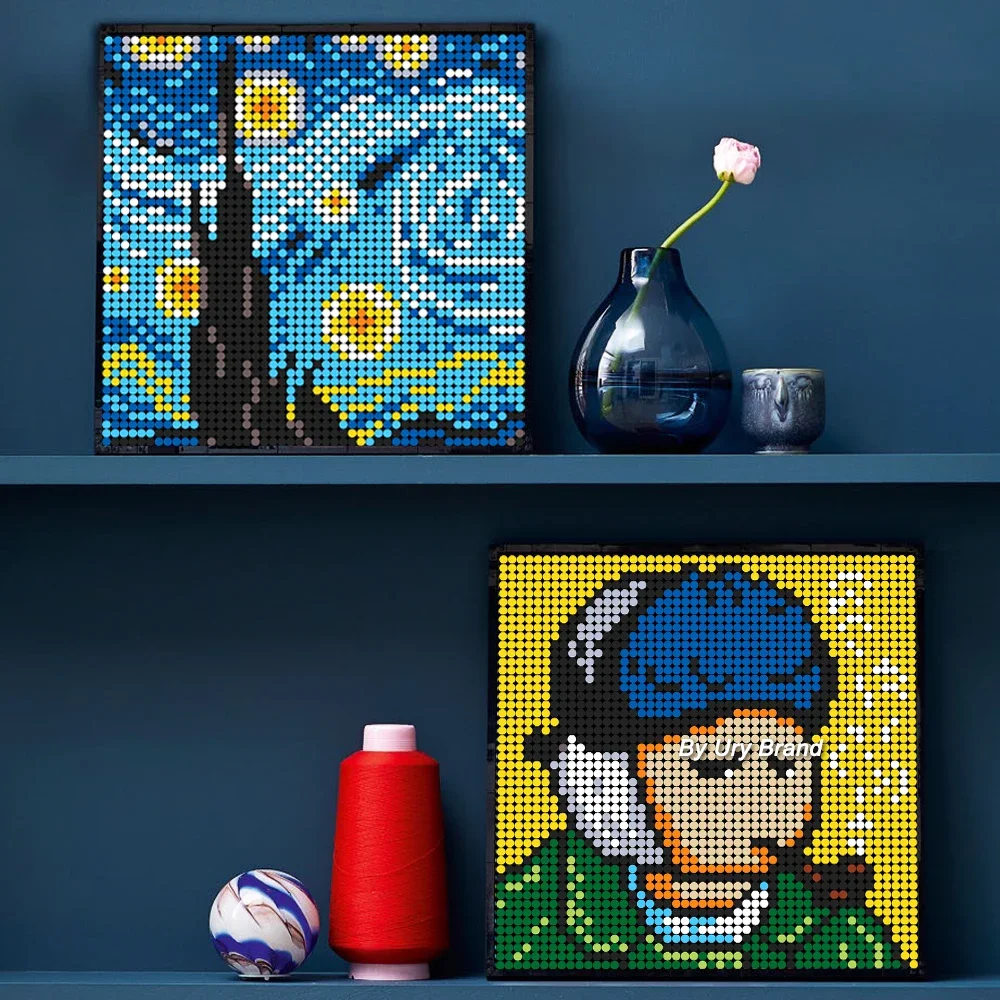 Creative Pixel Art DIY Mosaic Studs By Building Blocks Room Decorative POP World Famous Painting Starry Night Frame Set Toy Gift