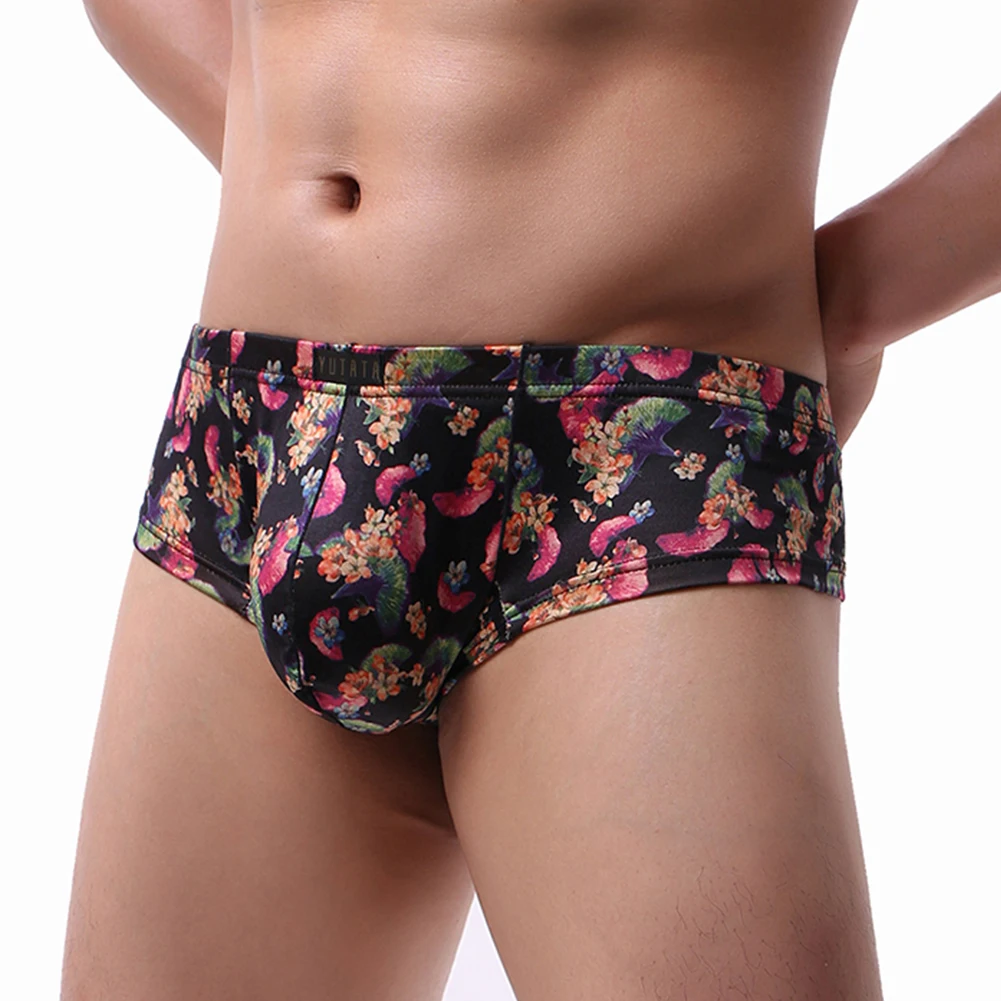 Sexy U Convex Trunks Penis Big Pouch Panties Men Briefs Underwear Low Waist Print Lingerie Elastic Male Knickers