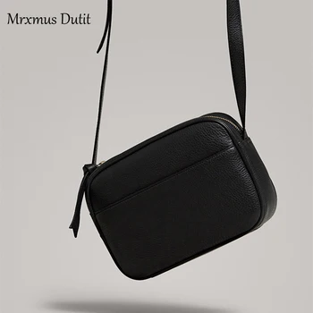 Mrxmus Dutit 2024 New Genuine Leather Messenger Shoulder Camera Bags Small Square Bags Wild Solid Simple Casual Ladies Crossbody