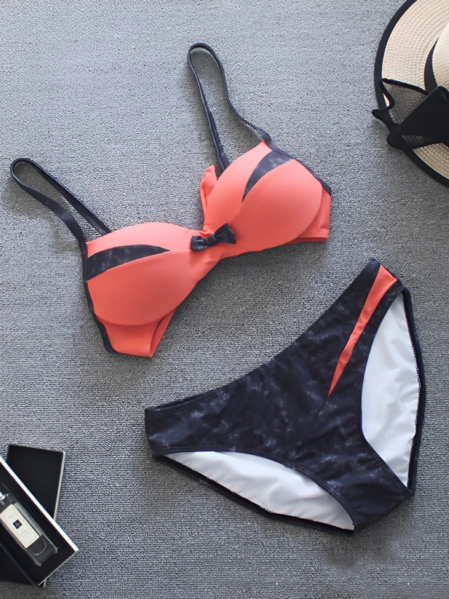 Bow Solid Trim Bikini 2024 Women Push Up Swimsuit Sexy Swimwear Female Bathers Bathing Swimming Swim Suit Beachwear