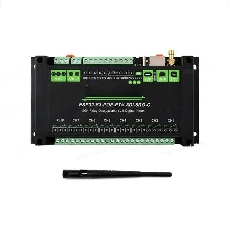 ESP32-S3 Industrial 8CH Network Relay (ETH-8DI-8RO-C) - Wi-Fi/Bluetooth/RS485, Remote Control Supported