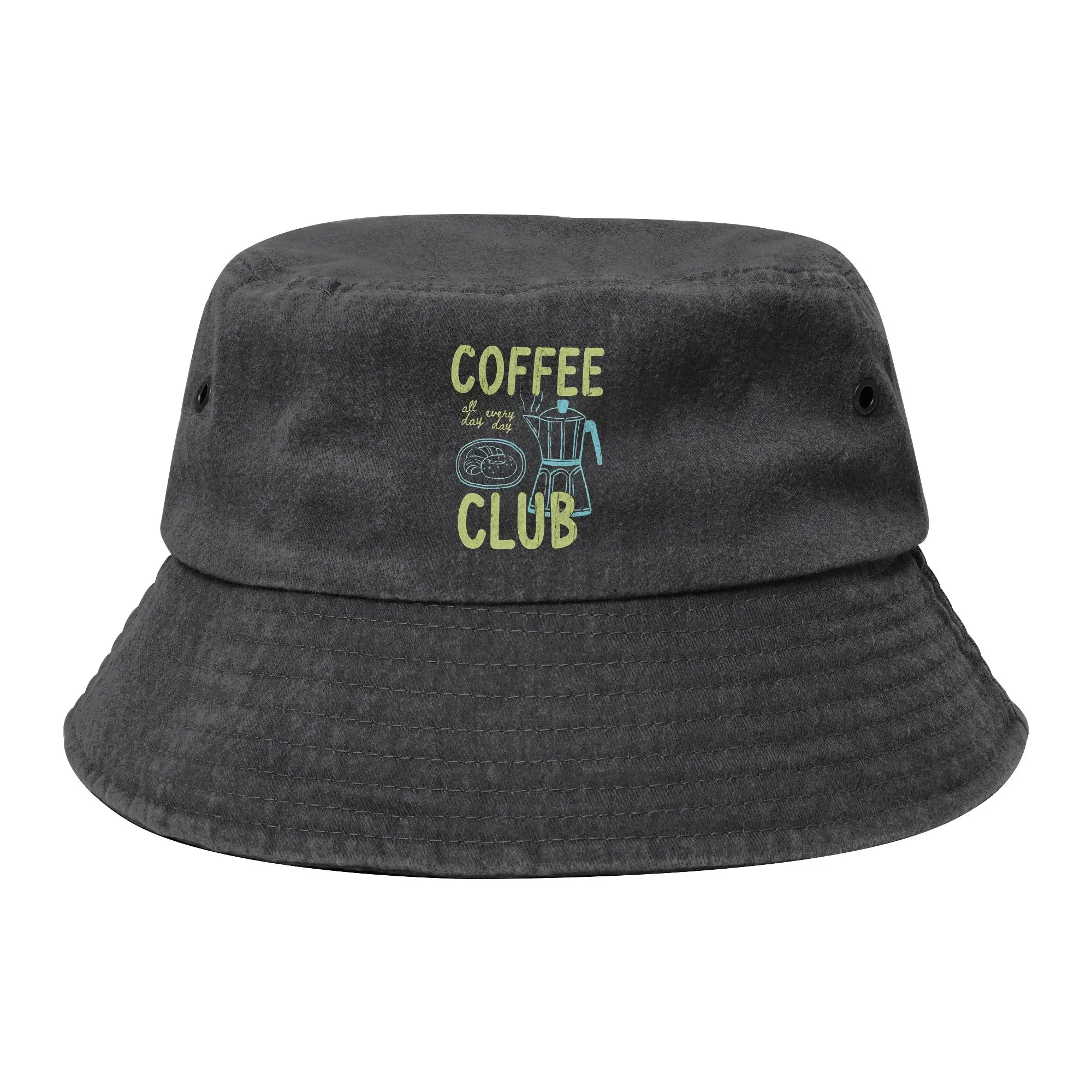 Coffee Club Lover Bucket Hats Unisex Foldable Outdoor Sport  Distressed Denim Fisherman Hat Vocation Getaway Headwear Panama Hat