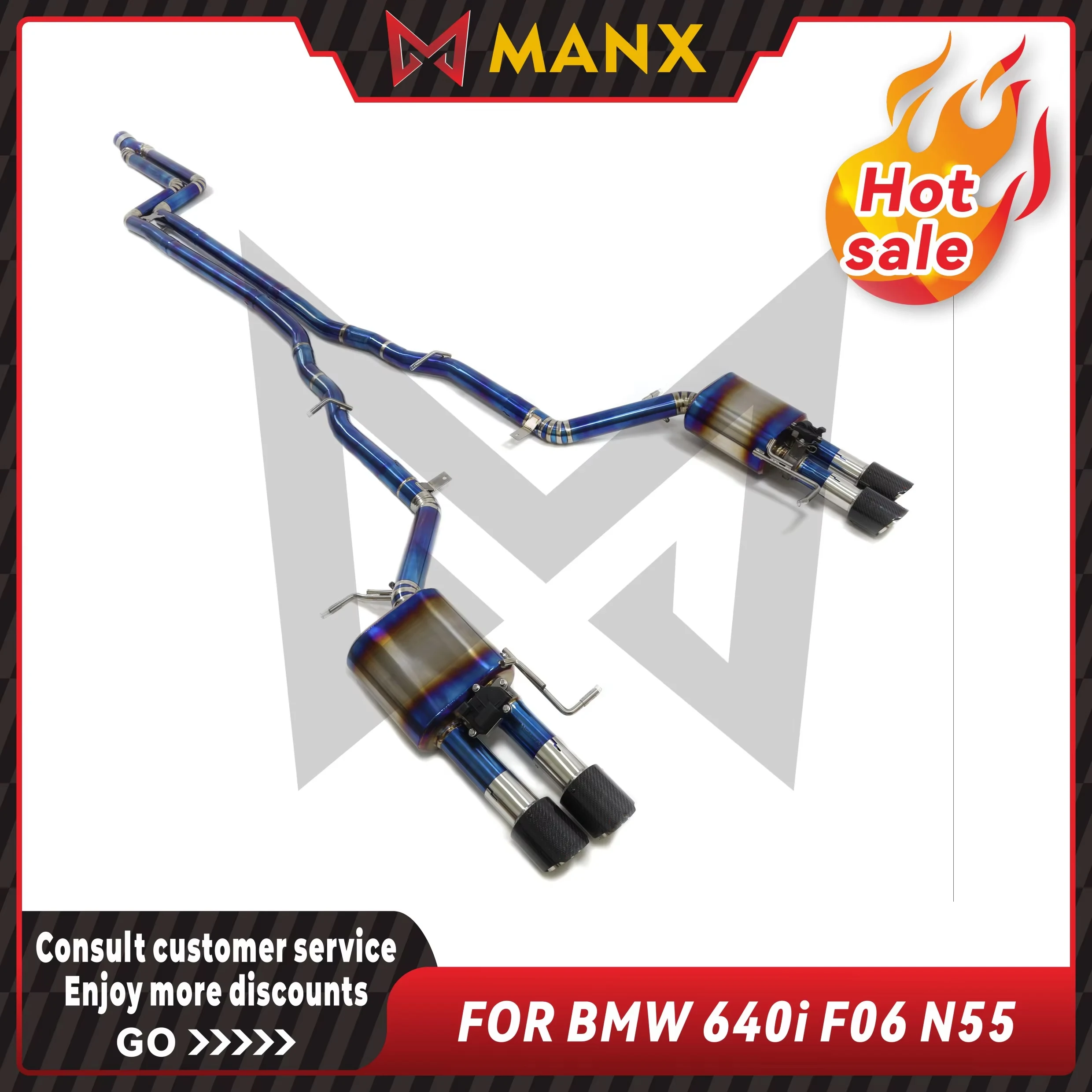 

Ti/SS304 запеченный синий Catback для BMW 640i F06 N55, глушитель выхлопной трубы с дистанционным управлением клапаном