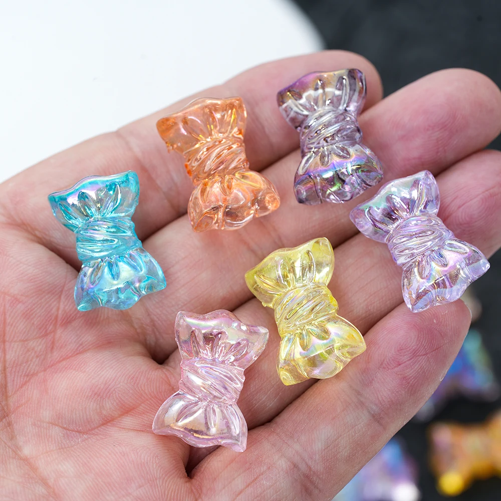 10Pcs AB Transparent Acrylic Crystal Bow Beads Material Loose Space r Beads DIY Phone Chain Handmade Jewelry Making Accessories