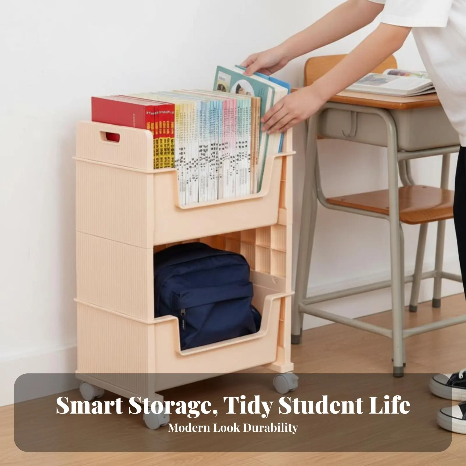 キャスター付き積み重ね可能なブック収納ビン-大容量収納ボックス-多機能両開き式-住居や教室に最適