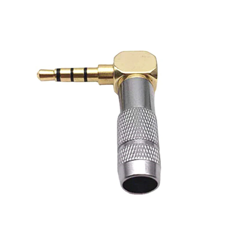 1pc  Gold Plated 3.5mm  4 Pole Headphone Jack Plug High Quality Silver RCA  6mm tailhole right angle Audio Solders Connectors