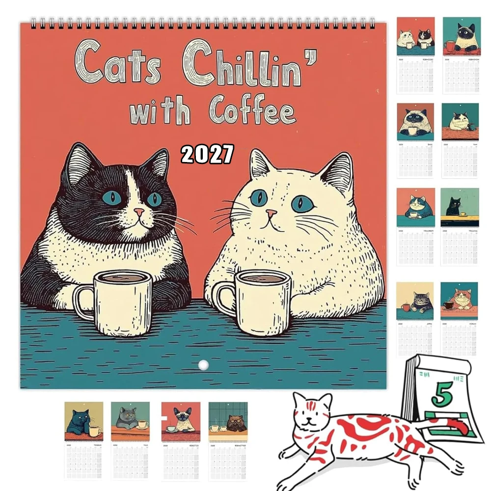 2027 Cat Wall Calendar Funny New Year Christmas Gifts Monthly Wall Calendar Cute Cat Design Hangable for Cat Lovers 8.3in