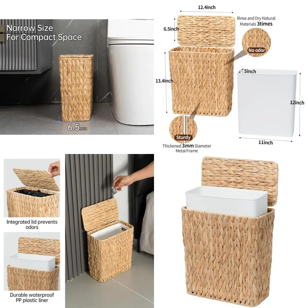 

3-галлонный натуральный плетеный мусорный бак для ванной комнаты с крышкой и съемным вкладышем