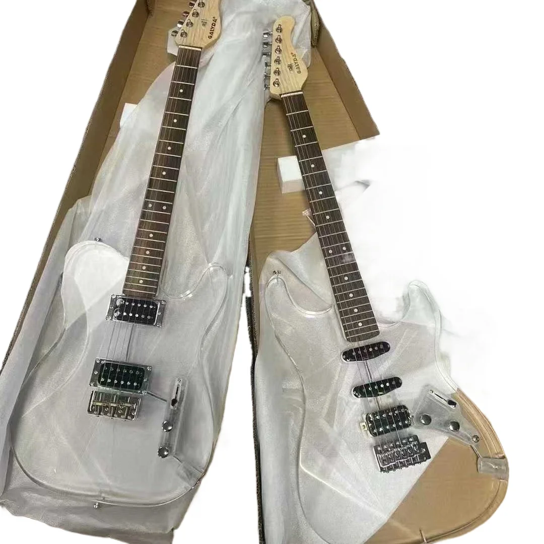 39-Inch Transparent Crystal Electric Guitar Wholesale, Introductory Rock ST Single Single Double Guitar Acrylic Electric Guitar