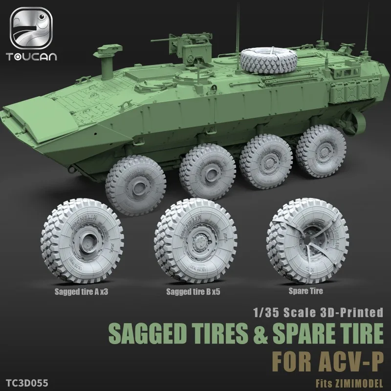 TOUCAN TC3D055 1/35 Sagged Tires & Spare Tire Set for ACV-P (Fits ZIMIMODEL)
