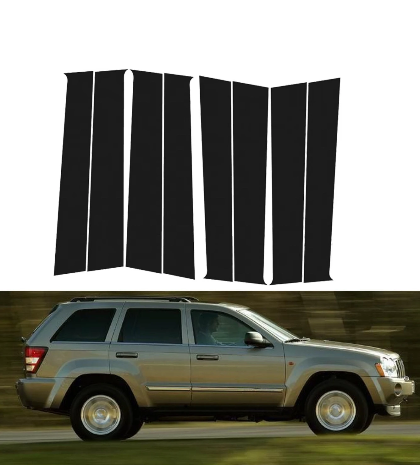 8PCS Glossy Black Pillar Posts Fit For Jeep Grand Cherokee WK 2005 2006 2007 2008 2009 2010 Window  Trim Cover Decal Stickers